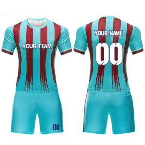 Custom Soccer Uniform — Teal & Maroon Stripe Kit