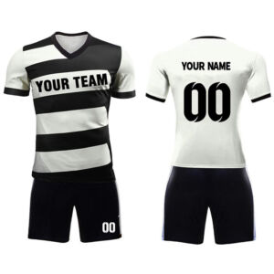 Custom Soccer Uniform — Black & White Stripe Kit